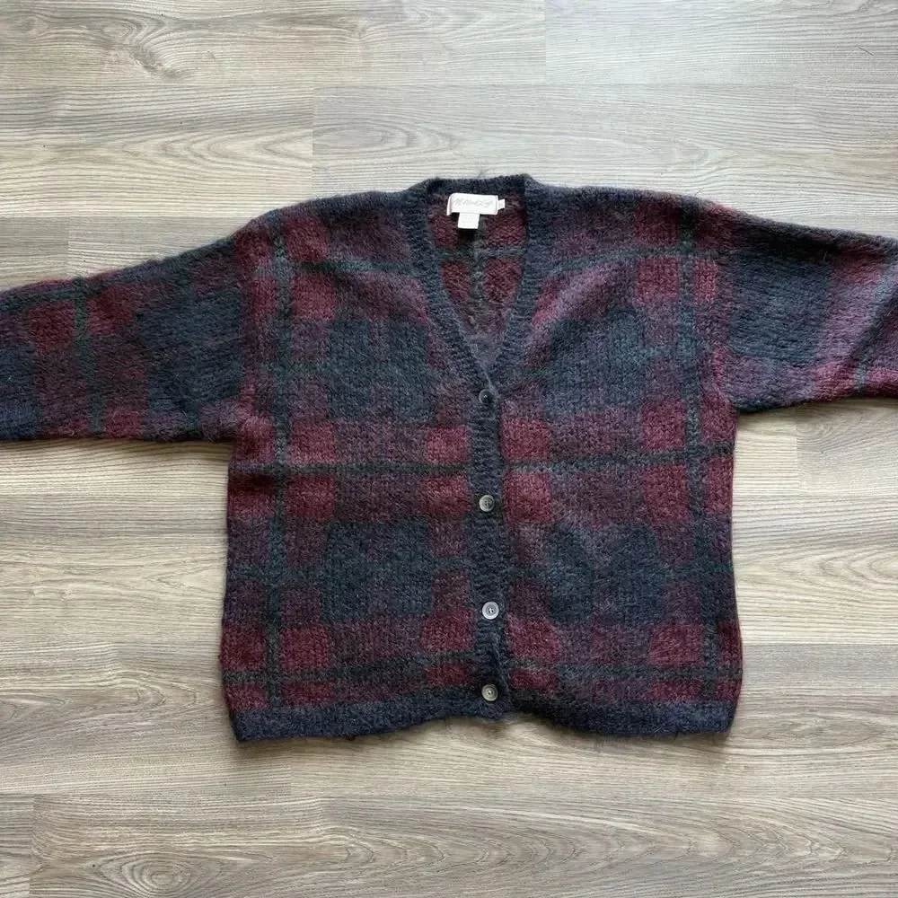 Vintage 90s Fuzzy‎ Mohair Cardigan Grandpa Sweater Knit Grunge Large
